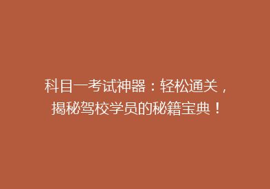 科目一考试神器：轻松通关，揭秘驾校学员的秘籍宝典！