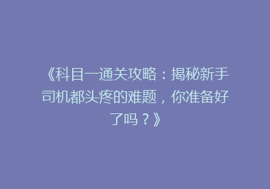 《科目一通关攻略：揭秘新手司机都头疼的难题，你准备好了吗？》
