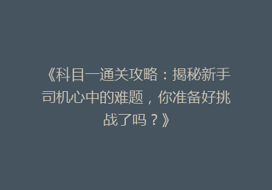 《科目一通关攻略：揭秘新手司机心中的难题，你准备好挑战了吗？》