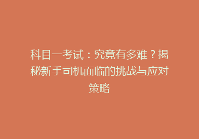 科目一考试：究竟有多难？揭秘新手司机面临的挑战与应对策略