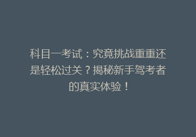 科目一考试：究竟挑战重重还是轻松过关？揭秘新手驾考者的真实体验！