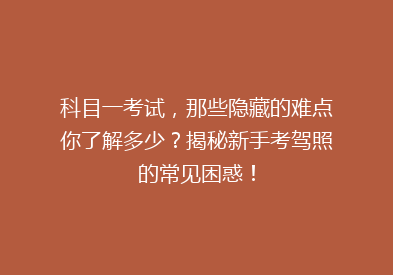 科目一考试，那些隐藏的难点你了解多少？揭秘新手考驾照的常见困惑！