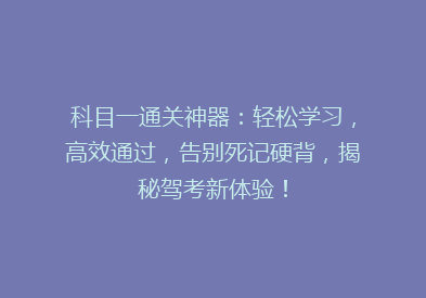 科目一通关神器：轻松学习，高效通过，告别死记硬背，揭秘驾考新体验！