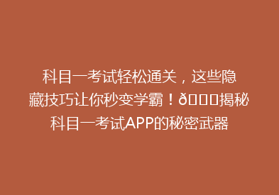 科目一考试轻松通关，这些隐藏技巧让你秒变学霸！🎓揭秘科目一考试APP的秘密武器！