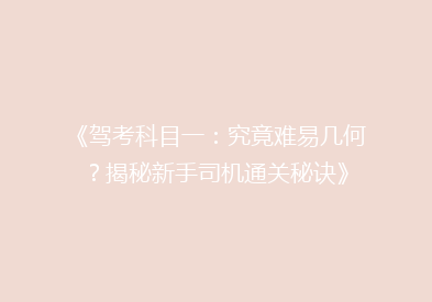 《驾考科目一：究竟难易几何？揭秘新手司机通关秘诀》