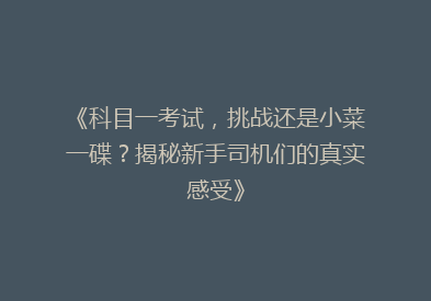 《科目一考试，挑战还是小菜一碟？揭秘新手司机们的真实感受》
