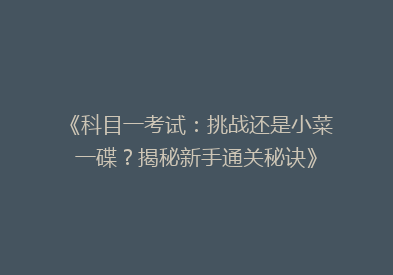 《科目一考试：挑战还是小菜一碟？揭秘新手通关秘诀》