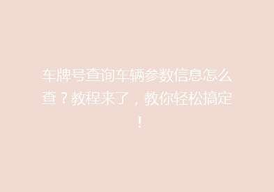 车牌号查询车辆参数信息怎么查？教程来了，教你轻松搞定！