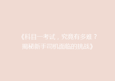 《科目一考试，究竟有多难？揭秘新手司机面临的挑战》