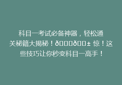 科目一考试必备神器，轻松通关秘籍大揭秘！🔍📱 惊！这些技巧让你秒变科目一高手！
