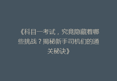 《科目一考试，究竟隐藏着哪些挑战？揭秘新手司机们的通关秘诀》