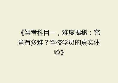 《驾考科目一，难度揭秘：究竟有多难？驾校学员的真实体验》