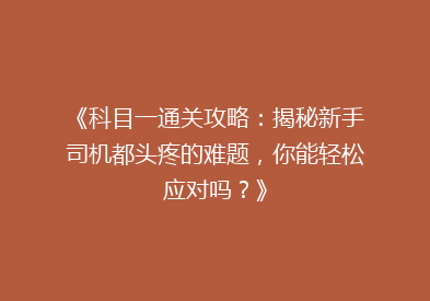 《科目一通关攻略：揭秘新手司机都头疼的难题，你能轻松应对吗？》