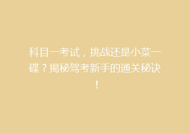 科目一考试，挑战还是小菜一碟？揭秘驾考新手的通关秘诀！