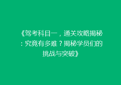 《驾考科目一，通关攻略揭秘：究竟有多难？揭秘学员们的挑战与突破》