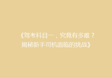 《驾考科目一，究竟有多难？揭秘新手司机面临的挑战》