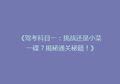 《驾考科目一：挑战还是小菜一碟？揭秘通关秘籍！》