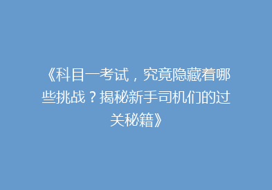 《科目一考试，究竟隐藏着哪些挑战？揭秘新手司机们的过关秘籍》
